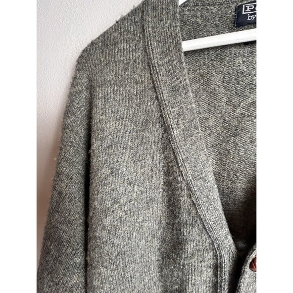 Vtg 90’s Polo Ralph Lauren Cardigan 100% Lambswool Mens Size L Gray Lthr Buttons - Picture 8 of 9